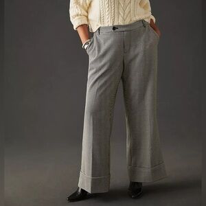 Anthropologie Maeve Low-Slung Flared Wide Leg Houndstooth Pants